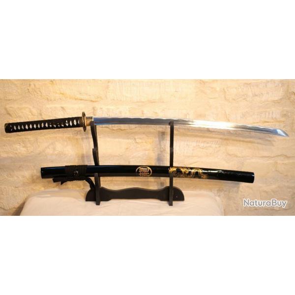 REPRODUCTION sabre japonais katana fourreau laqu noir avec dragon  bonne qualit ref EBR24JAP014