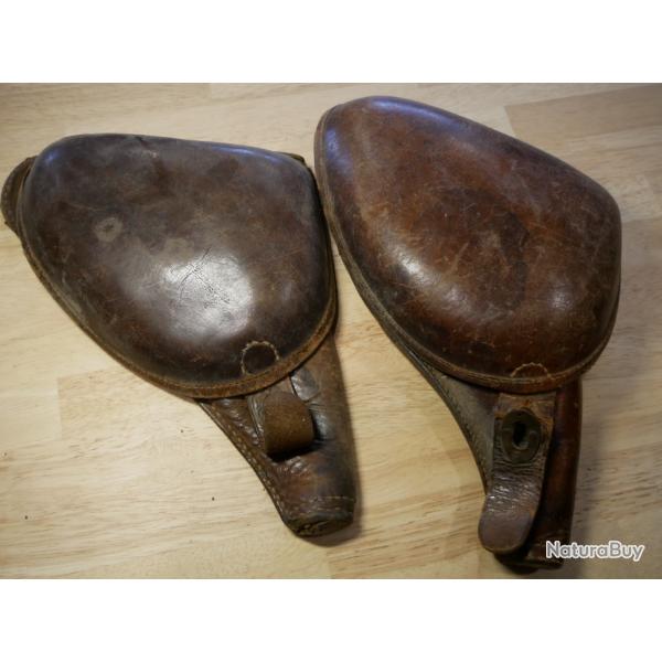 Lot de 2 Etuis "Jambon" de 1892 en cuir fauve  restaurer ou pour pices