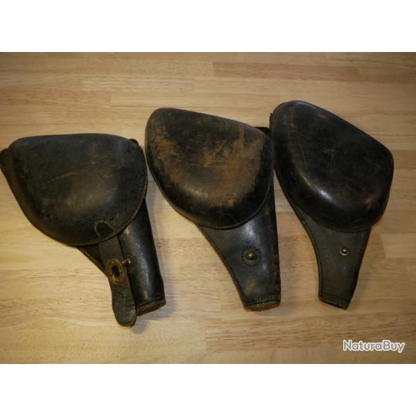 Lot de 3 Etuis "Jambon" de 1873/92 en cuir noir  restaurer ou pour pices