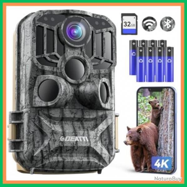 Camra de Chasse Connecte 4K 48MP - WiFi, Vision Nocturne Infrarouge, 120 Angle