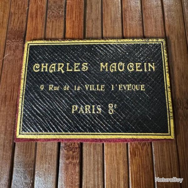 TIQUETTE CUIR D'ORIGINE DE COFFRET DE FUSIL LUXE CHARLES MAUGEIN