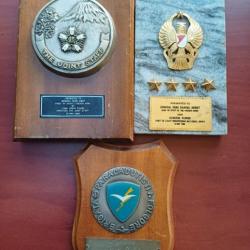 Très rare : lot 3 plaques militaires étrangères offertes au Général René Imbot