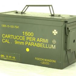 Caisse à Munitions acier d'occasion VIDE - ITALIE - 28x18x14 cm