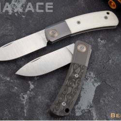 Couteau Maxace Beetle-S White Lame Drop Point Acier M390 Manche Os Slip Joint MAXMBTS01