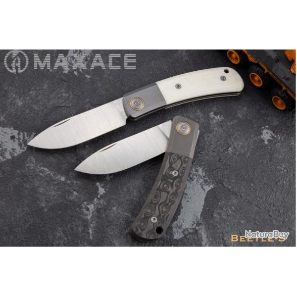 Couteau Maxace Beetle-S White Lame Drop Point Acier M390 Manche Os Slip Joint MAXMBTS01