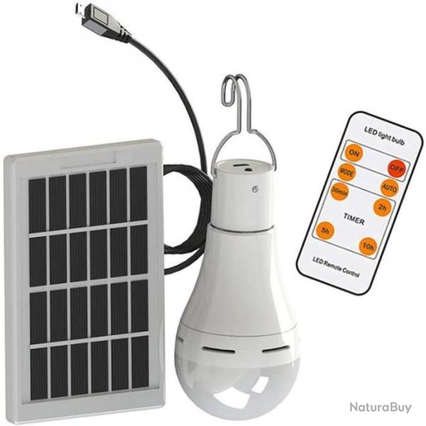 Ampoule LED avec panneau solaire pour tente camping, bivoauc, randonne