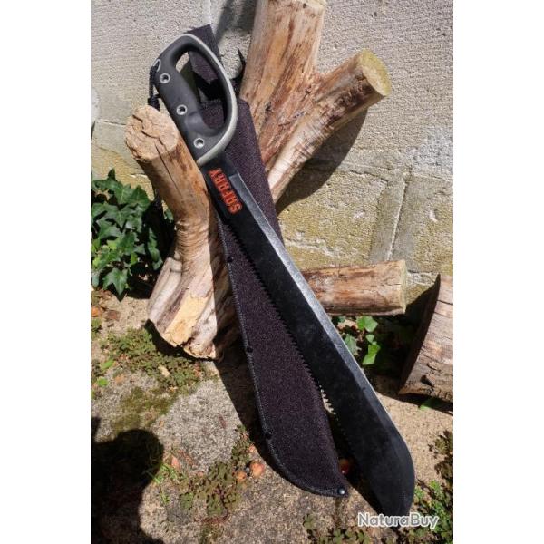 Grand Sabre de Brousse Safari Lame Acier 3Cr13 Scie Manche Abs Etui Nylon Machette Tactical Survie