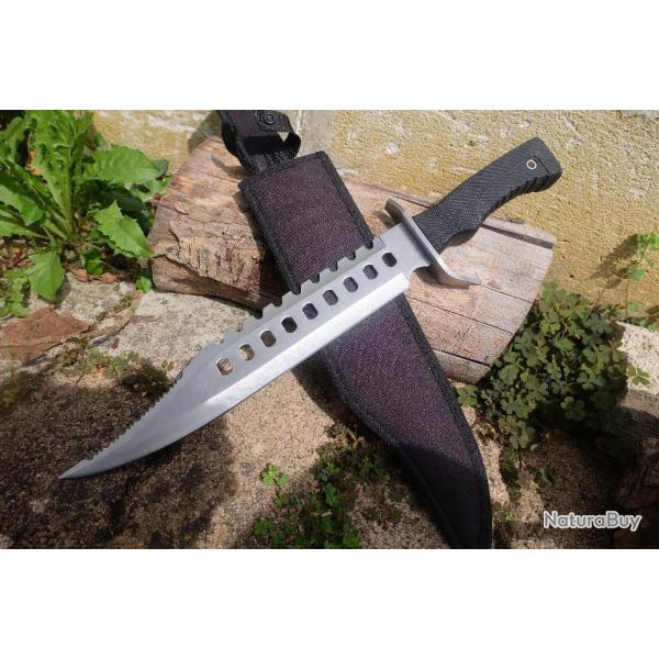 Poignard Gros Couteau de Chasse A Servir Bowie Lame Acier Black 440 Etui Nylon Poignard Tactical 01