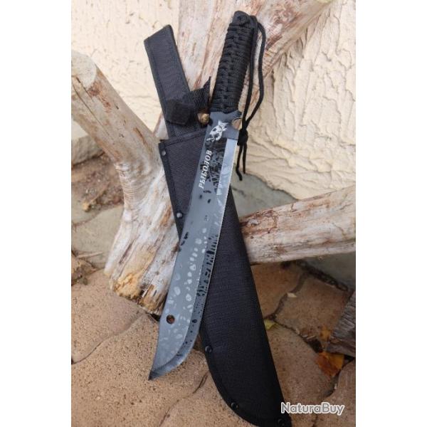 Bowie Machette Couteau Bushcraft Survie Lame Acier Inox Manche Paracorde Etui Nylon Trekking AlaskaA