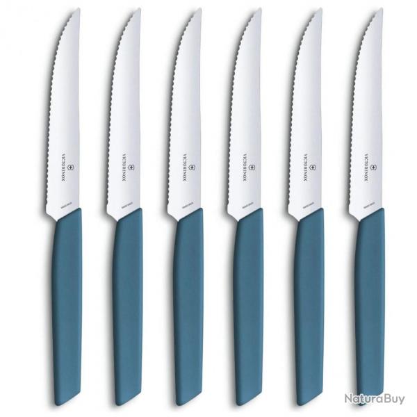 Victorinox 6.9006.12W2 Pack de 6 Couteaux Bleu  Steak  dent Swiss Modern