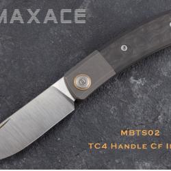 Couteau Maxace Beetle-S White Lame Drop Point Acier M390 Manche FCarbone Slip Joint MAXMBTS02