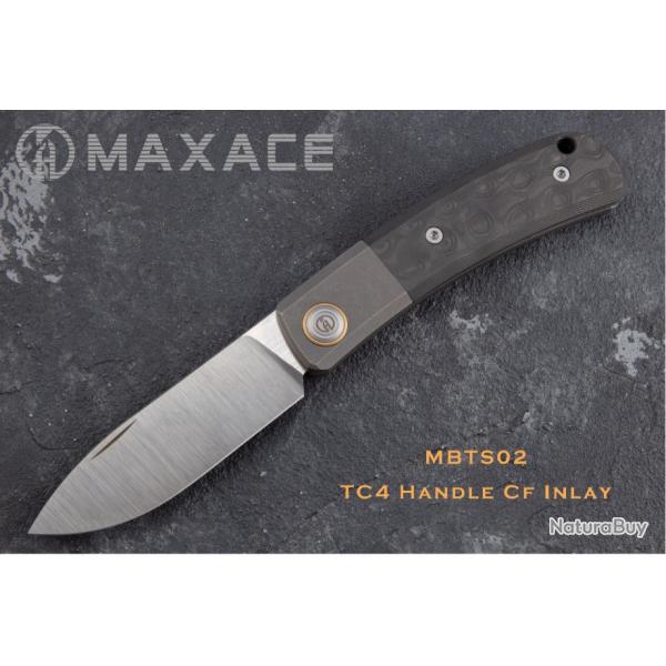 Couteau Maxace Beetle-S White Lame Drop Point Acier M390 Manche FCarbone Slip Joint MAXMBTS02