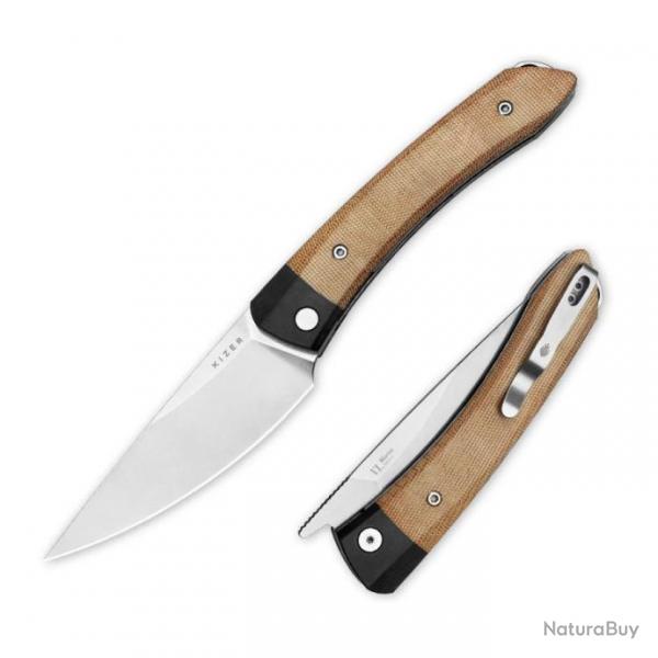 Couteau Kizer Momo Natural Lame Acier Nitro-V Manche Micarta Liner Lock Clip IKBS KIV4663A2