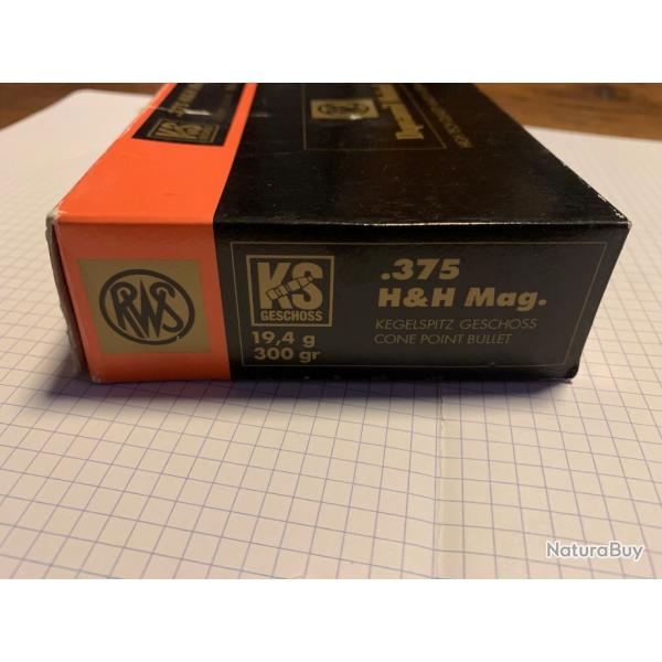 Bote de 20 cartouches RWS conique KS cal. 375 H&H Mag