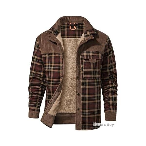 Mr.Stream Homme Casual Manches Longues  Carreaux Flanelle Bouton fourre Chaud Chemise Sherp Veste