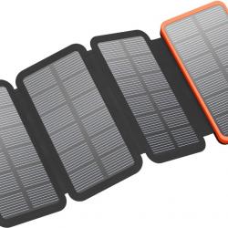 Chargeur solaire 25000 mAh avec 4 panneaux - Solaire Batterie Externe avec Double Sortie USB 3,0A