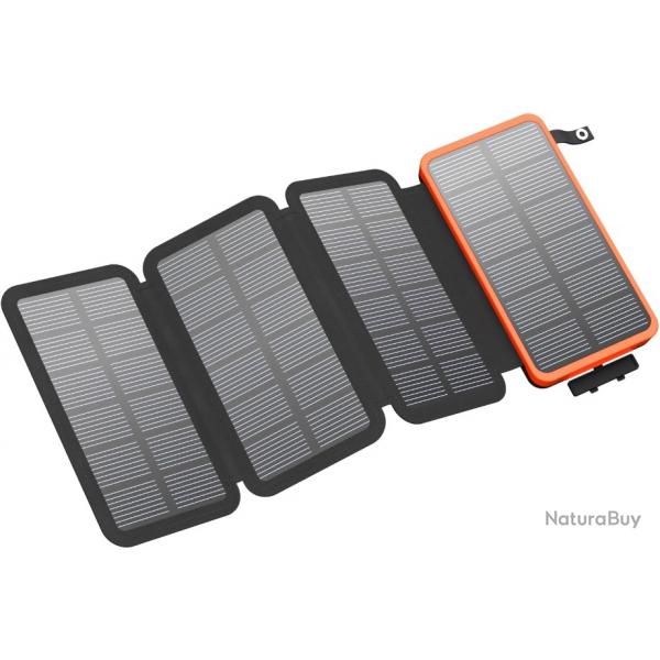 Chargeur solaire 25000 mAh avec 4 panneaux - Solaire Batterie Externe avec Double Sortie USB 3,0A