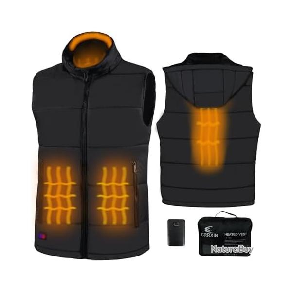 Veste Chauffante avec Banque d'alimentation 10000mAh 7.4V, 3 Tempratures Rglables Noir