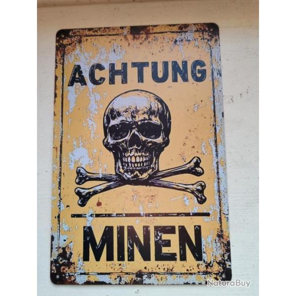 PLAQUE MTAL VINTAGE "ACHTUNG MINEN"MODELE 2