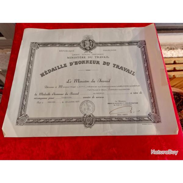 Diplme mdaille du travail argent Roger Lepy