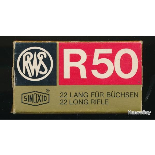 (5923) PORT OFFERT ! BOITE 22 LR pour collection pleine et complte  50 cartouches RWS R 50