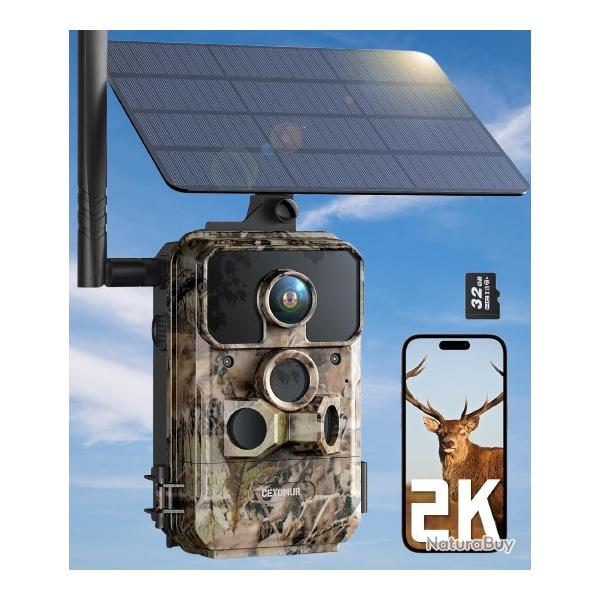 4G LTE Camra de Chasse Solaire Connecte Tlphone avec Diffusion en Direct Vido 2K tanche IP66