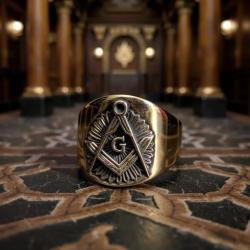 Chevalière Laiton Blason Sceau Maçonnique - Masonic Ring Bague Franc-Maconnerie Arborez un symbole i