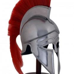 Casque  CORINTHIEN gris avec crin de cheval  rouge  à offrir