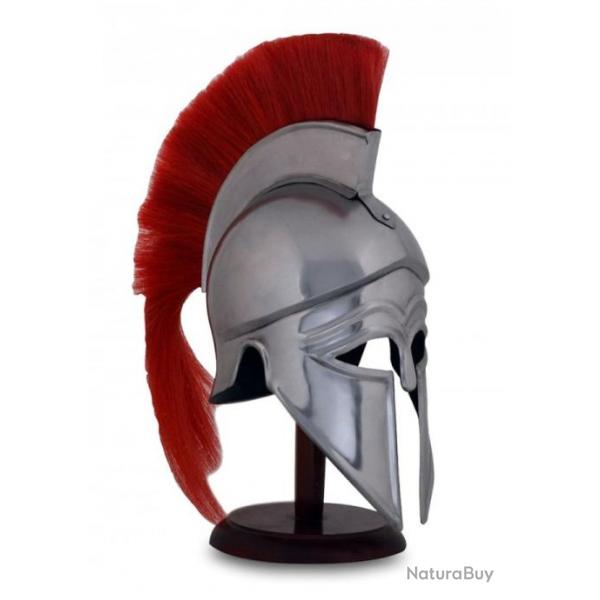 Casque  CORINTHIEN gris avec crin de cheval  rouge