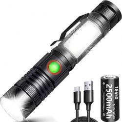 Lampe torche LED 2000 Lumens rechargeable - Base magnétique - 2500 mAh