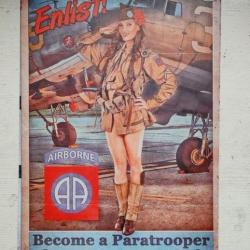 PLAQUE MÉTAL VINTAGE "BECOME A PARATROOPER,82 EME AIRBORNE"