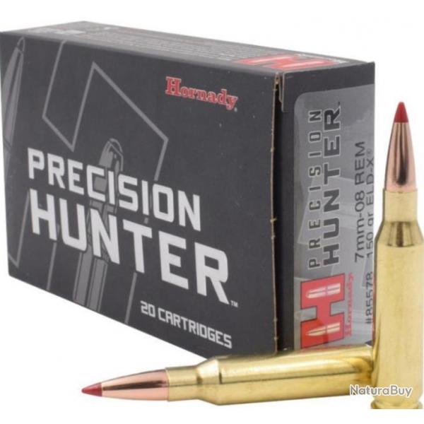 20 Munitions HORNADY Cal. 7mm-08 Rem  - 150 gr ELD-X PRECISION HUNTER  #85578