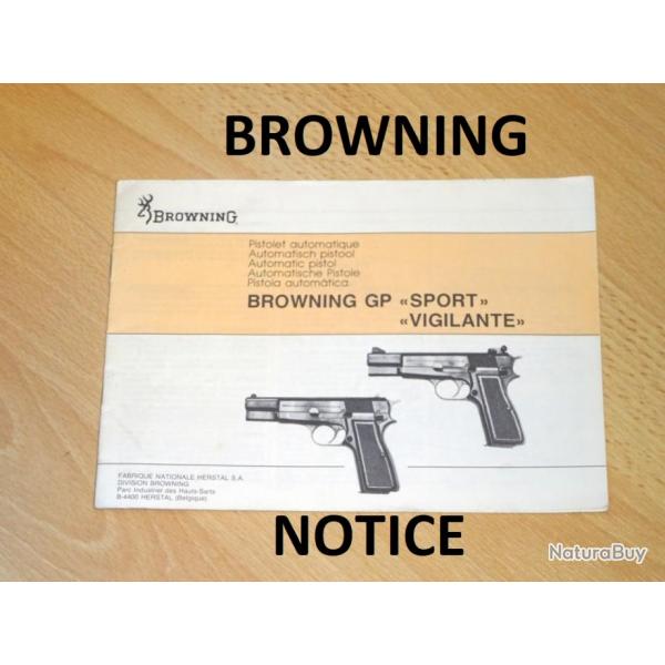 notice pistolet BROWNING GP SPORT / BROWNING GP VIGILANTE en FRANCAIS - VENDU PAR JEPERCUTE (a7423)