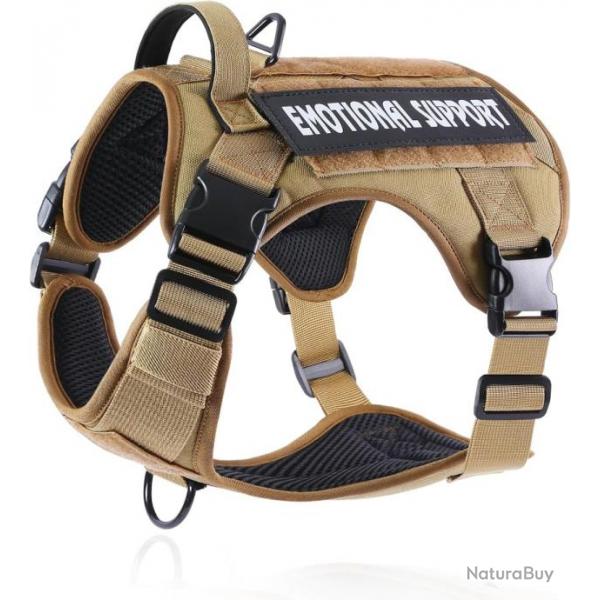 Harnais Anti-Traction Tactique pour Chien, Rglable et Respirant, 4 Anneaux Mtal, Poigne Contrle