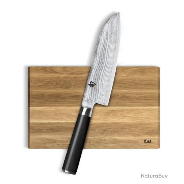 Kai DM-0702 + Planche Couteau Santoku Shun Classic Lame de 18 cm Damas