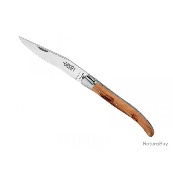 G.David Laguiole pliant Prestige, manche en olivier grav motif sanglier de 12 cm, finition mat