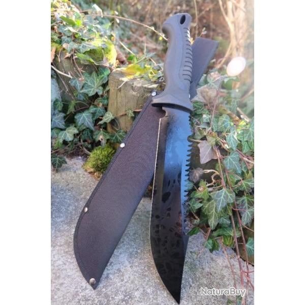 Gros Couteau Machette Bowie Trekking Alaska Lame Acier 3Cr13 Manche Abs Etui Nylon Survie Treck A1