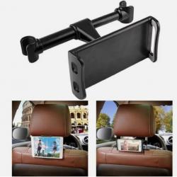 Support Tablette Pince Téléphone Appuie Tête Voiture Réglable 360° Siège Noir