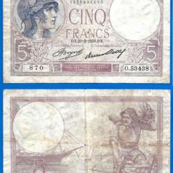 France 5 Francs 1933 23 Fevrier Violet Billet Franc Frcs Frc Frs