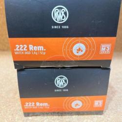 5 Boites de 30 munitions RWS Cal. 222Rem MJ 3.4G 52Gr