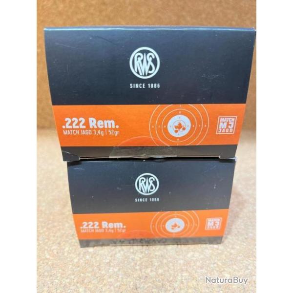 5 Boites de 30 munitions RWS Cal. 222Rem MJ 3.4G 52Gr