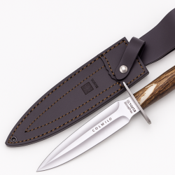 Joker CC-108 Colmillo - Couteau de Chasse Double Tranchant avec Étui en Cuir
