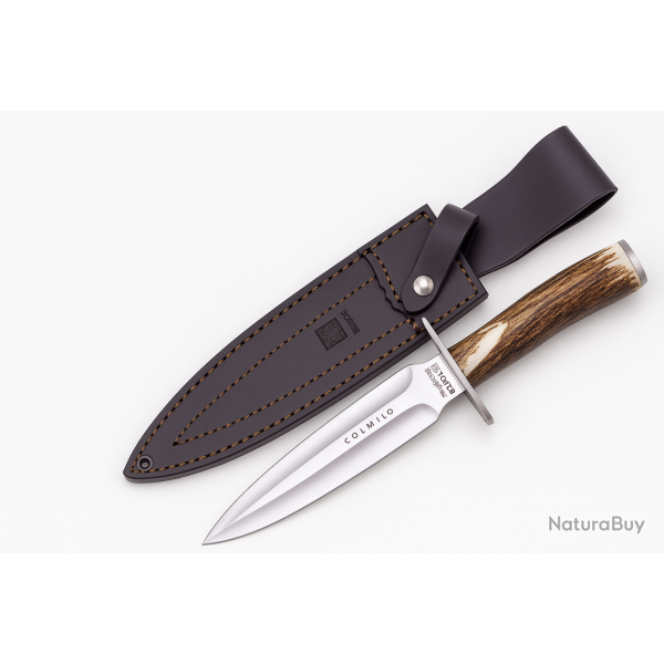 Joker CC-108 Colmillo - Couteau de Chasse Double Tranchant avec tui en Cuir