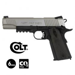 PISTOLET COLT 1911 RAIL GUN Bicolore - Culasse mobile 6 mm BB - CO²