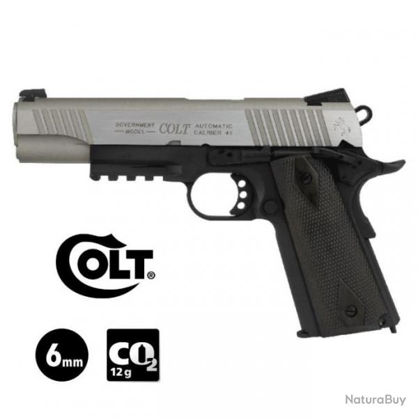 PISTOLET COLT 1911 RAIL GUN Bicolore - Culasse mobile 6 mm BB - CO