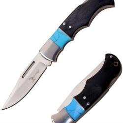 Couteau Elk Ridge Lame Clip Point Acier 3Cr13 Manche Pakkawood/Turquoise Lockback ER943BL