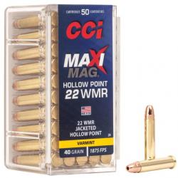 Cartouches CCI MAXI-MAG JHP Calibre 22 MAG 40gr - Boite de 50 unités