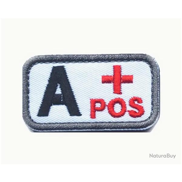 Patch Groupe sanguin A+ Blanc velcro - Livraison gratuite