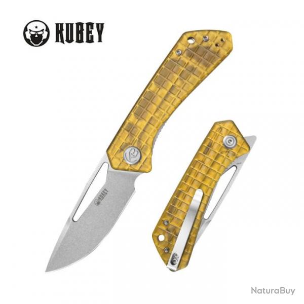 Couteau Kubey Thalia Ultem Lame Clip Point Acier 14C28N Manche Yellow Liner Lock IKBS Clip KUB331Q