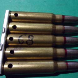 5 munitions 7,5x54 MAS de 4-68 ( 4-68 LM S 7,5) / clip, étui laiton, balle blindée, neutralisées